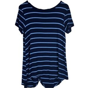Cable & Gauge 2 Toned Blue Horizontal Striped Wrap Style Back Tee L
